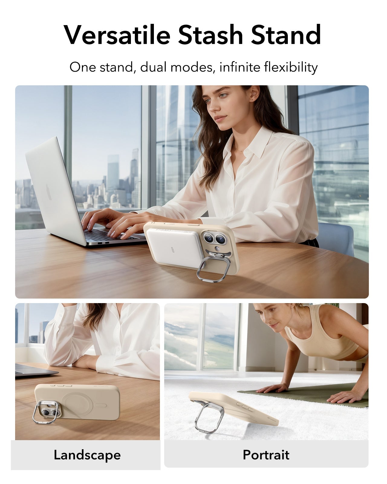 ESR iPhone 17 Cloud Soft Silicone Magsfae Case with Stand Light Tan Versatile Stash Stand