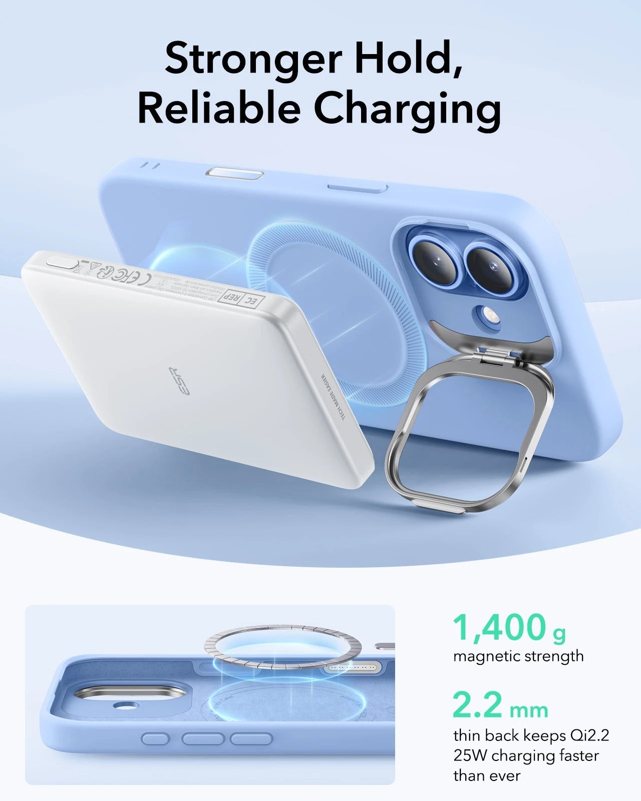 Apple iPhone17 mistblue 本体 ケース付き Mist Blue iPhone 17 Silicone Case with Stand Mount|ESR Premium