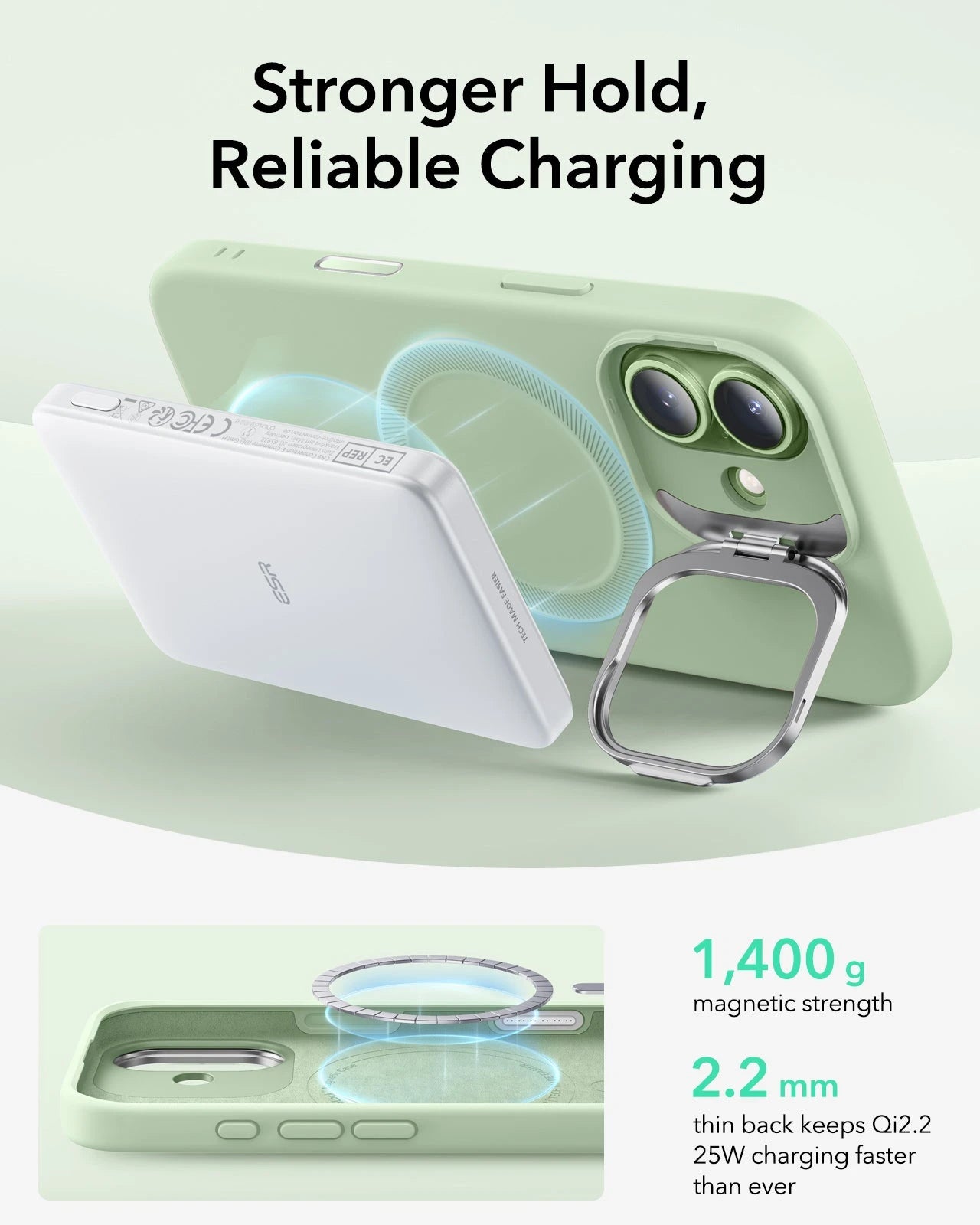 ESR iPhone 17 Silicone Magsafe Case with Stand Sage Green Stronger Hold, Reliable Charging