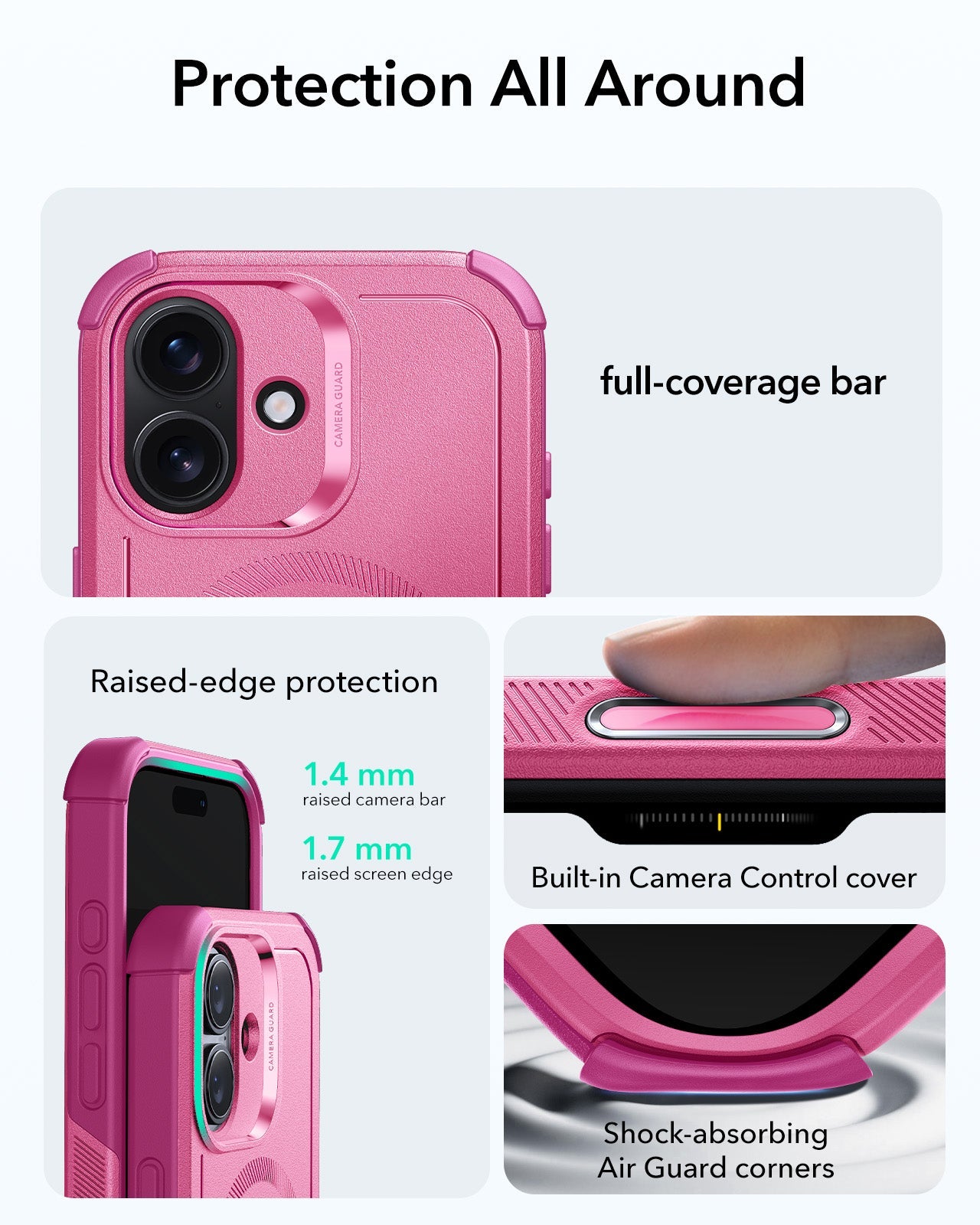 ESR iPhone 17 Cyber Tough Magsafe Case with Camera Control Pink Raised Edge Protection