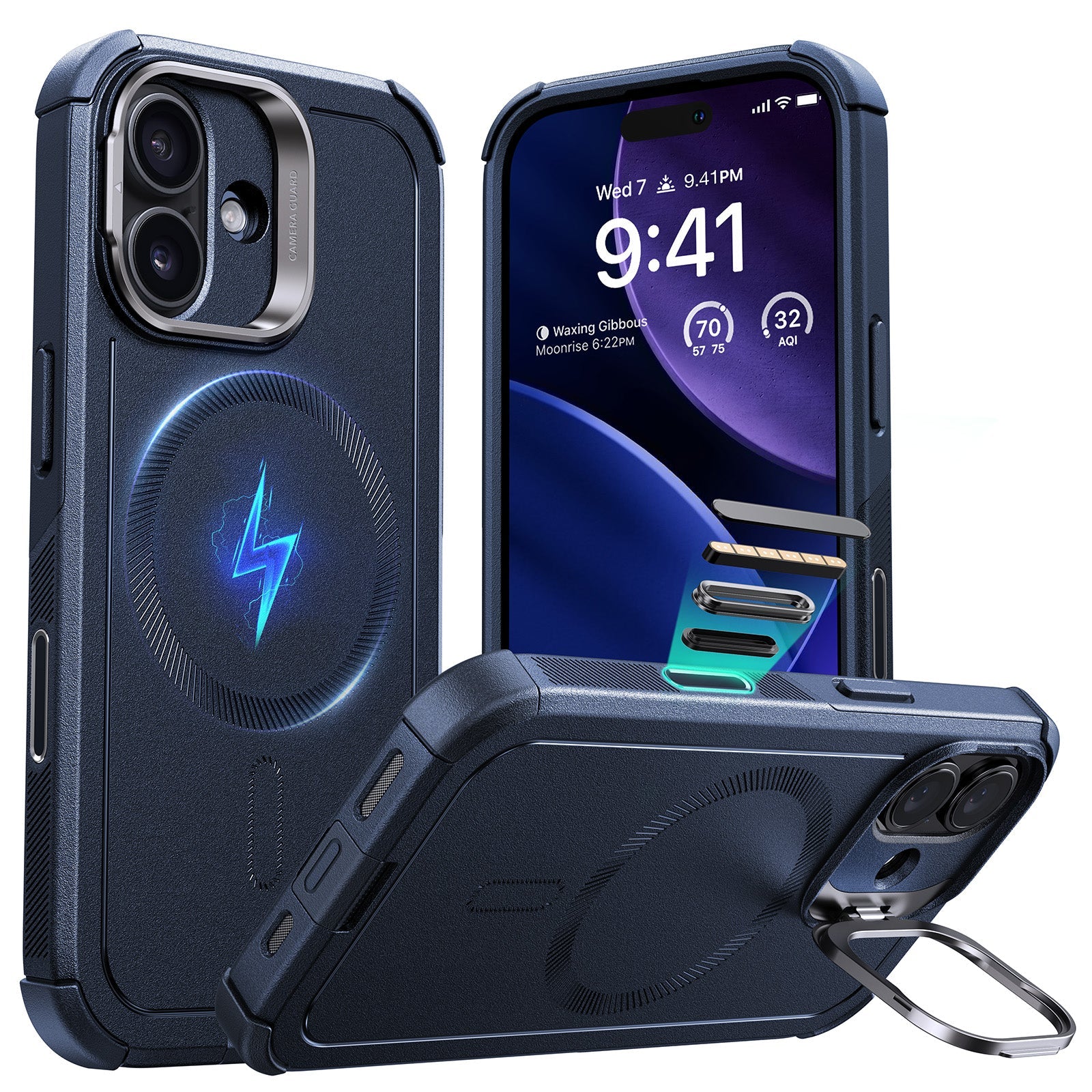 iPhone 17 Cyber Tough Magsafe Case with Stand and Camera Control Blue 