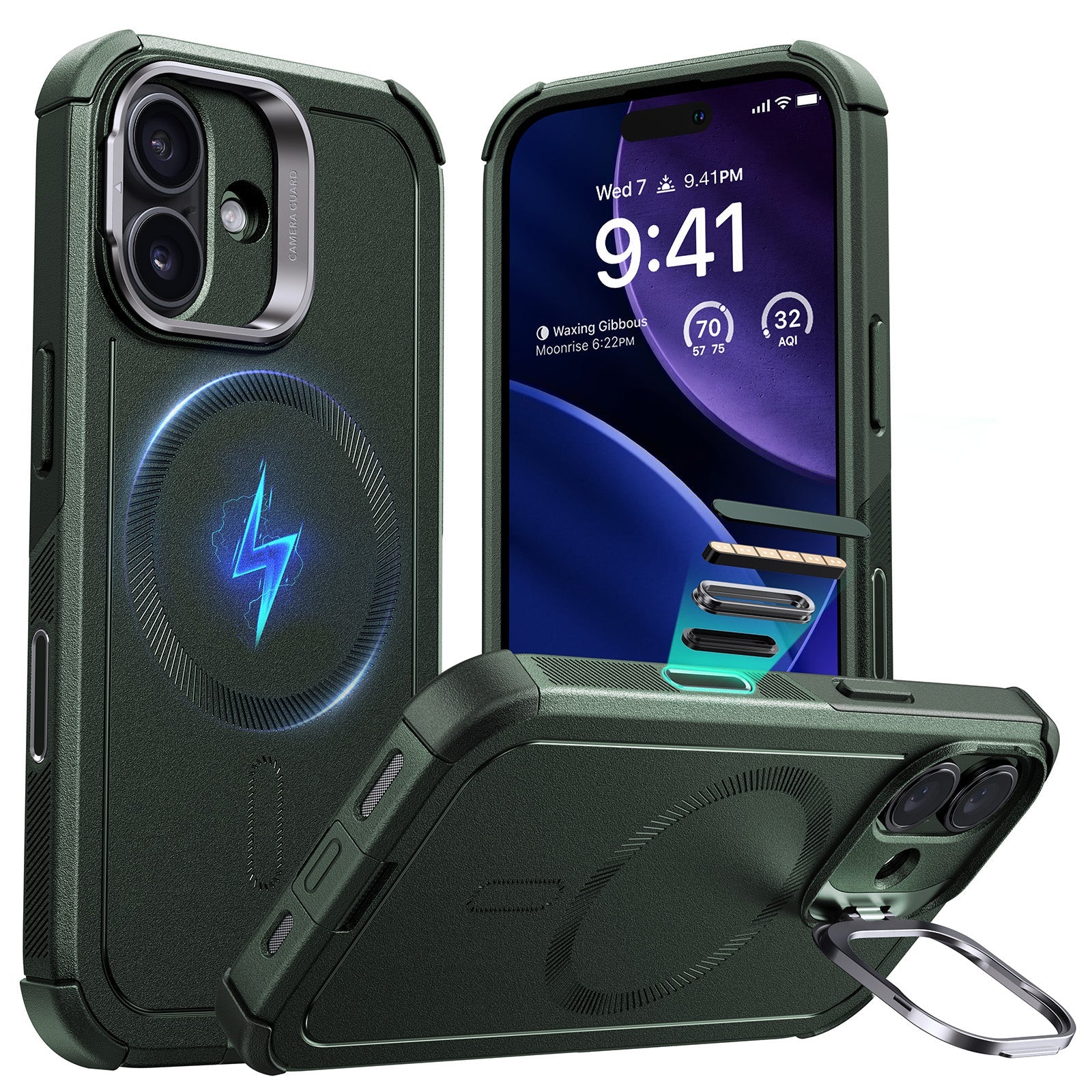 iPhone 17 Cyber Tough Magsafe Case with Stand and Camera Control Green 