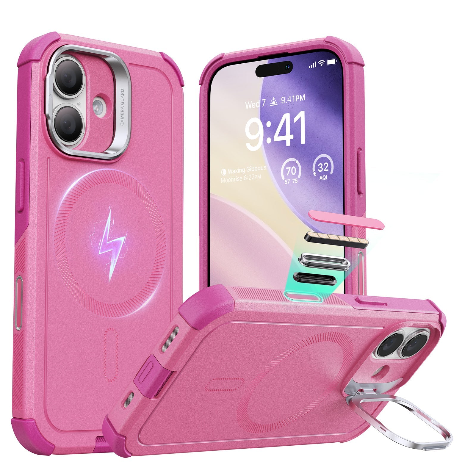 iPhone 17 Cyber Tough Magsafe Case with Stand and Camera Control Pink 