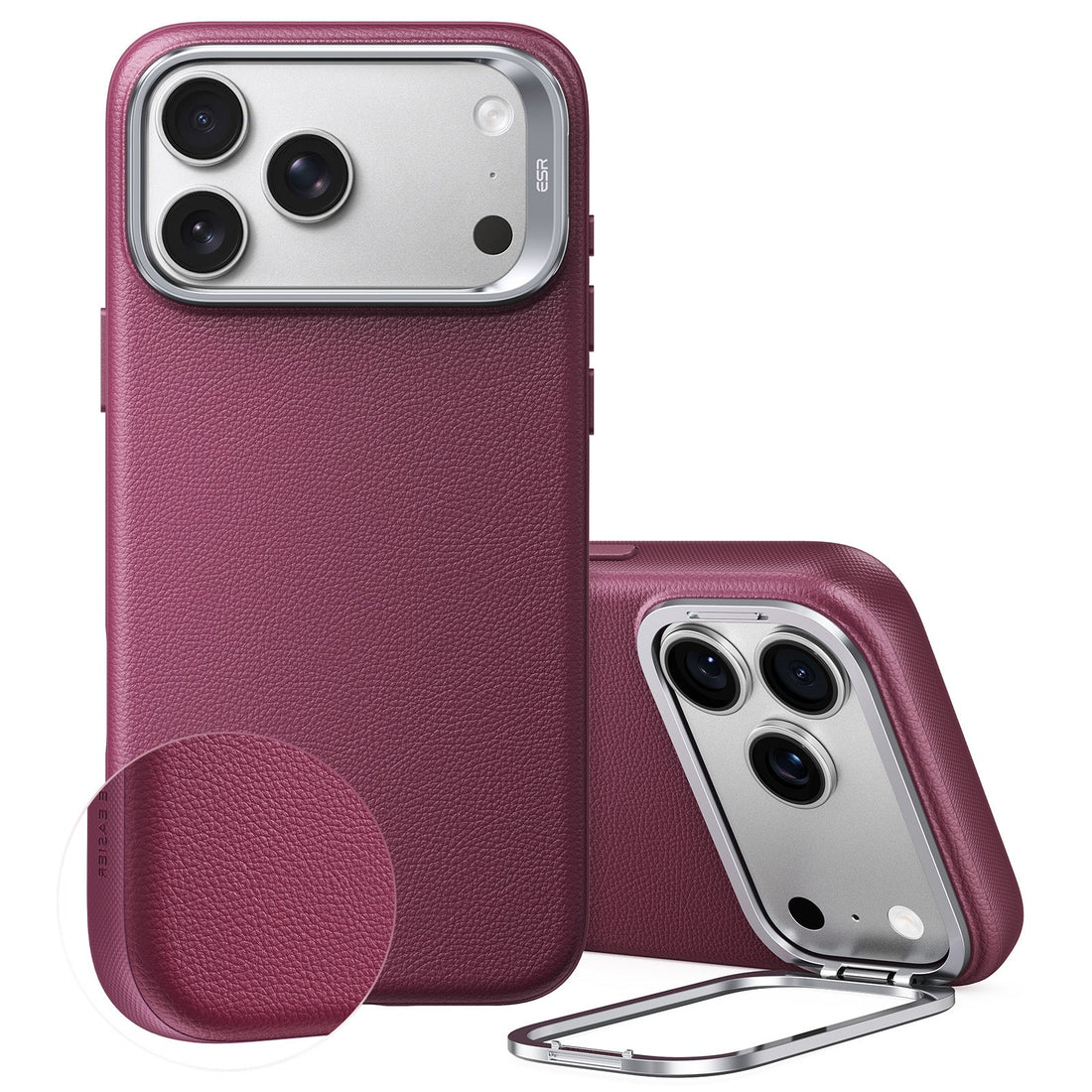 Burgundy Vegan Leather iPhone 17 Pro Magsafe Case with Stand