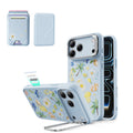 Blue Floral iPone 17 Pro Magsafe Case with Stand pair Slim MagSafe Wallet