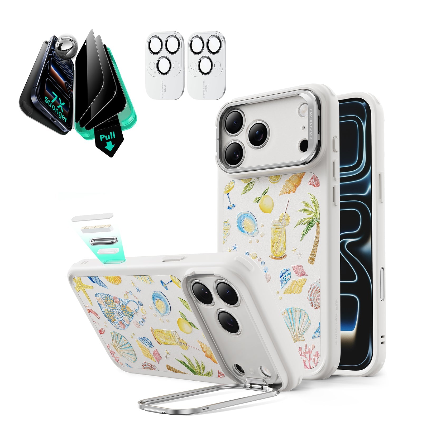 Withe Shell iPhone 17 Pro Magsafe Case with Stand pair  Armorite Tempered Glass Privacy Screen Protector