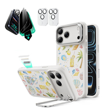 Withe Shell iPhone 17 Pro Magsafe Case with Stand pair  Armorite Tempered Glass Privacy Screen Protector