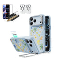 Blue Floral iPone 17 Pro Magsafe Case with Stand pair Corning Glass Screen Protector