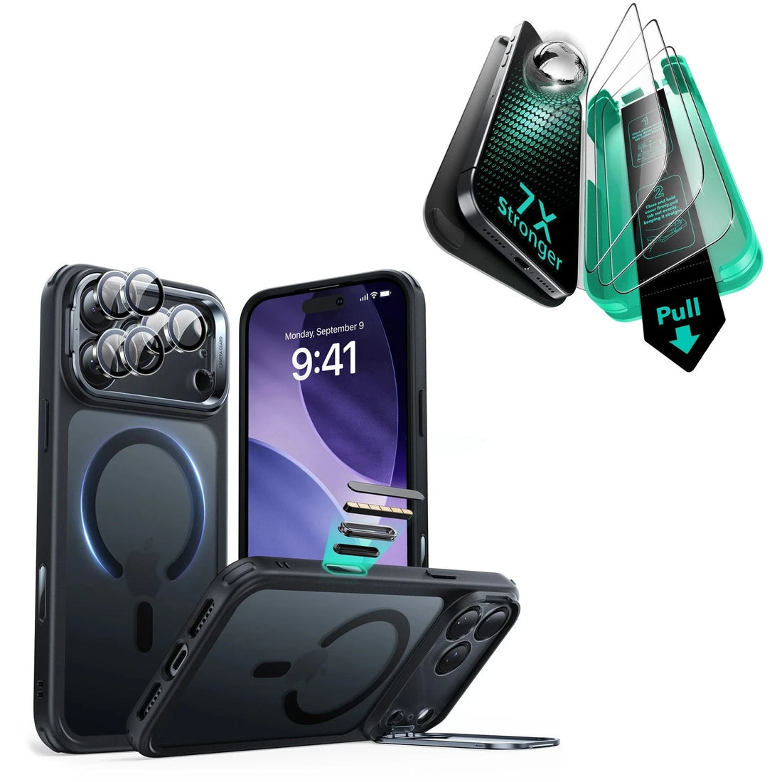 iPhone 17 Pro Bundle Classic Hybrid Magnetic Case (Camera Control, Stash Stand) and Armorite Screen Protector - Clear Black ESR ESR