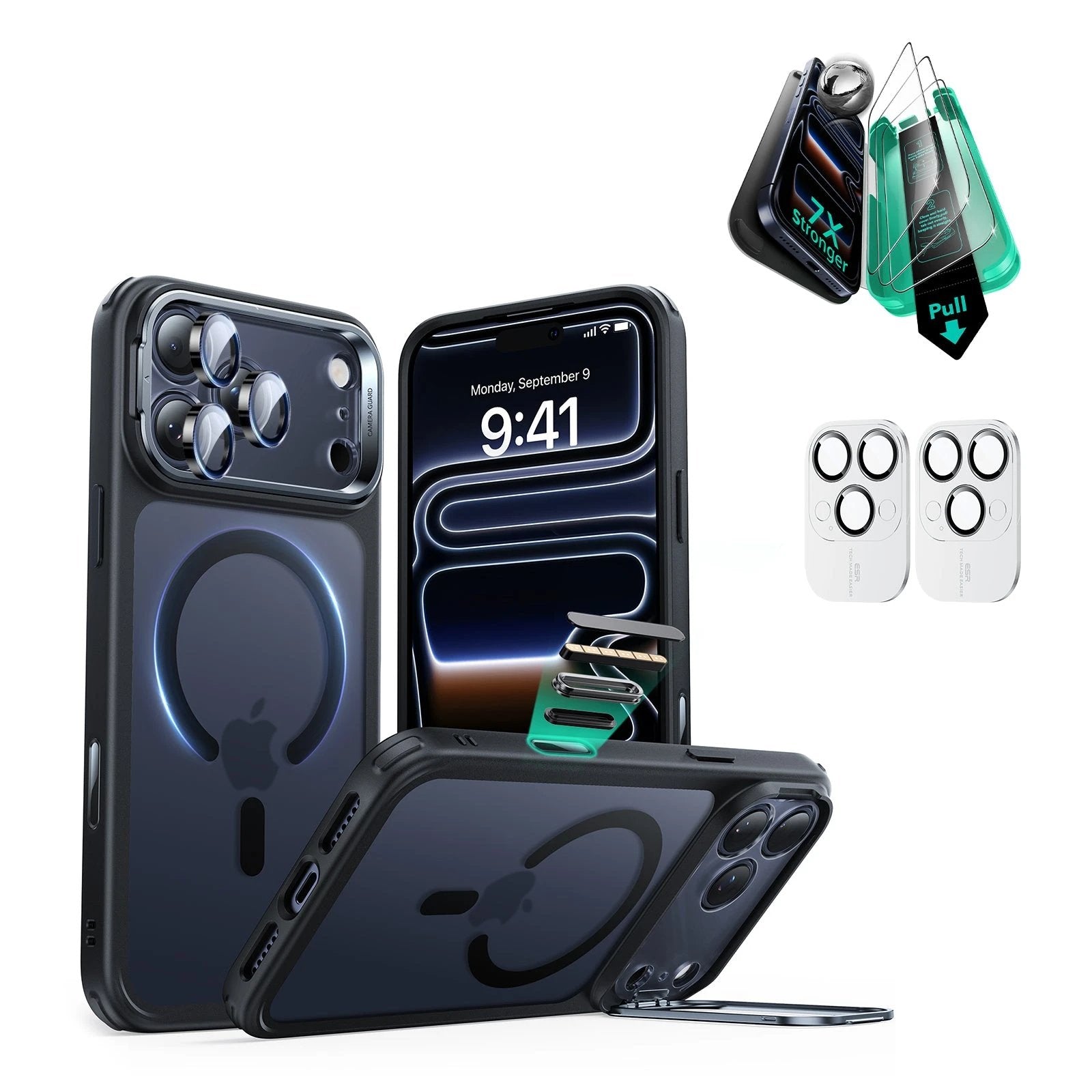 iPhone 17 Pro Classic Hybrid Magsafe Case Stand and Screen Protector Frosted Black