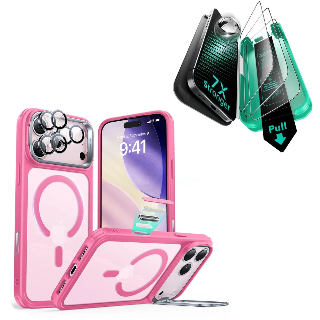 iPhone 17 Pro Bundle Classic Hybrid Magnetic Case (Camera Control, Stash Stand) and Armorite Screen Protector - Frosted Pink ESR ESR