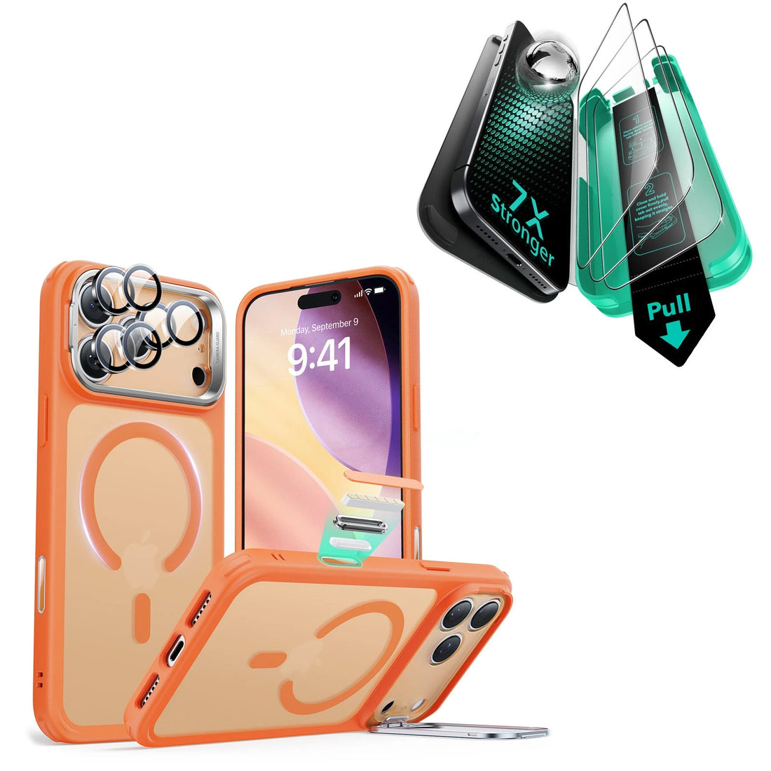 iPhone 17 Pro Bundle Classic Hybrid Magnetic Case (Camera Control, Stash Stand) and Armorite Screen Protector - Frosted Orange ESR ESR