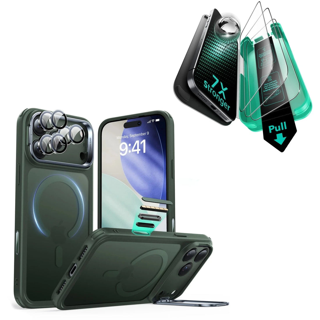 iPhone 17 Pro Bundle Classic Hybrid Magnetic Case (Camera Control, Stash Stand) and Armorite Screen Protector - Frosted Green ESR ESR
