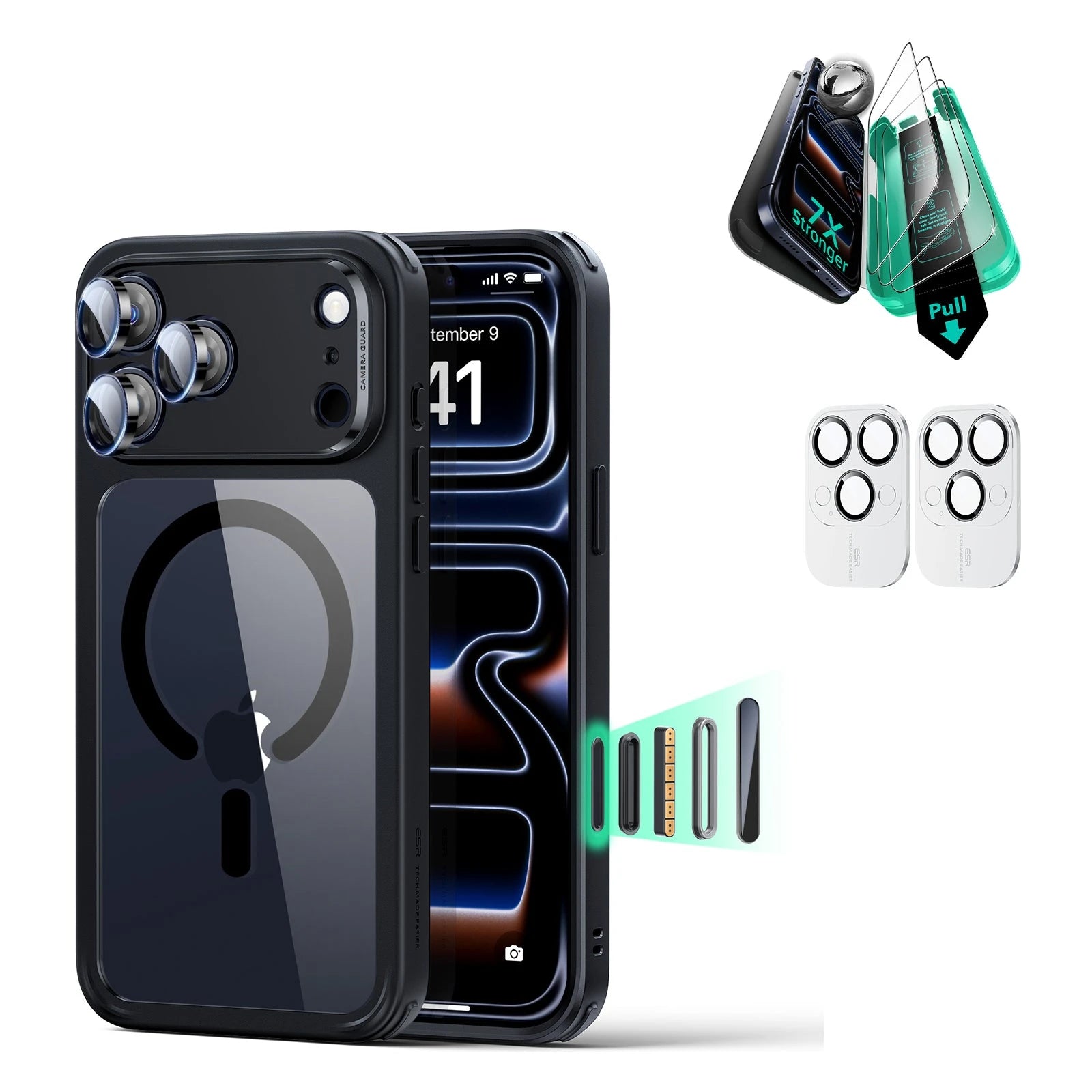 iPhone 17 Pro Classic Hybrid Magsafe Case with Screen Protector Bundle Clear Black
