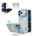 Blue Floral iPone 17 Pro Magsafe Case with Stand pair Corning Glass Privacy Screen Protector