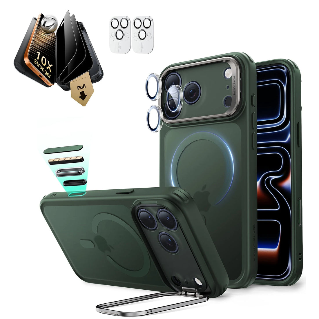 iPhone 17 Pro Classic Magsafe Case with Corning Glass Screen Protector Frosted Green