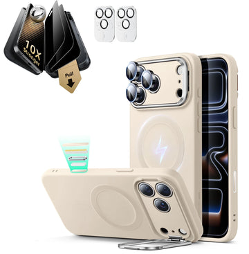 iPhone 17 Pro Silicone Magsafe Case with Stand & Corning Glass Privacy Screen Protector Bundle Light Tan