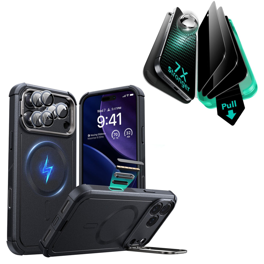 iPhone 17 Pro Bundle Cyber Tough Magnetic Case (Camera Control, Stash Stand) and Armorite Privacy Screen Protector - Black ESR ESR