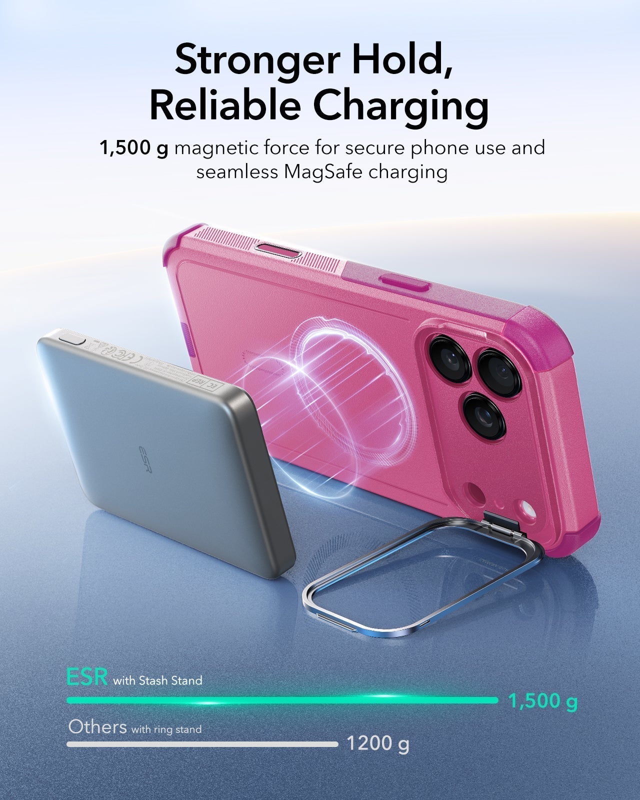 ESR iPhone 17 Pro Cyber Tough Magsafe Case with Stand and Camera Control Pink Magsafe Charging