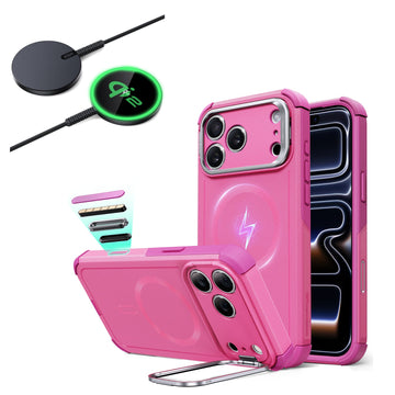 iPhone 17 Pro Cyber Tough Magsfae Case with Stand and Qi2 wireless Charger  PInk