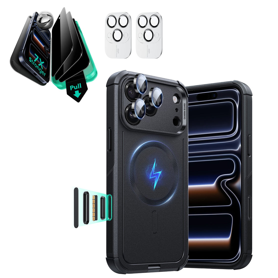 iPhone 17 Pro Cyber Tough Magsafe Case with Privacy Screen Protector Black