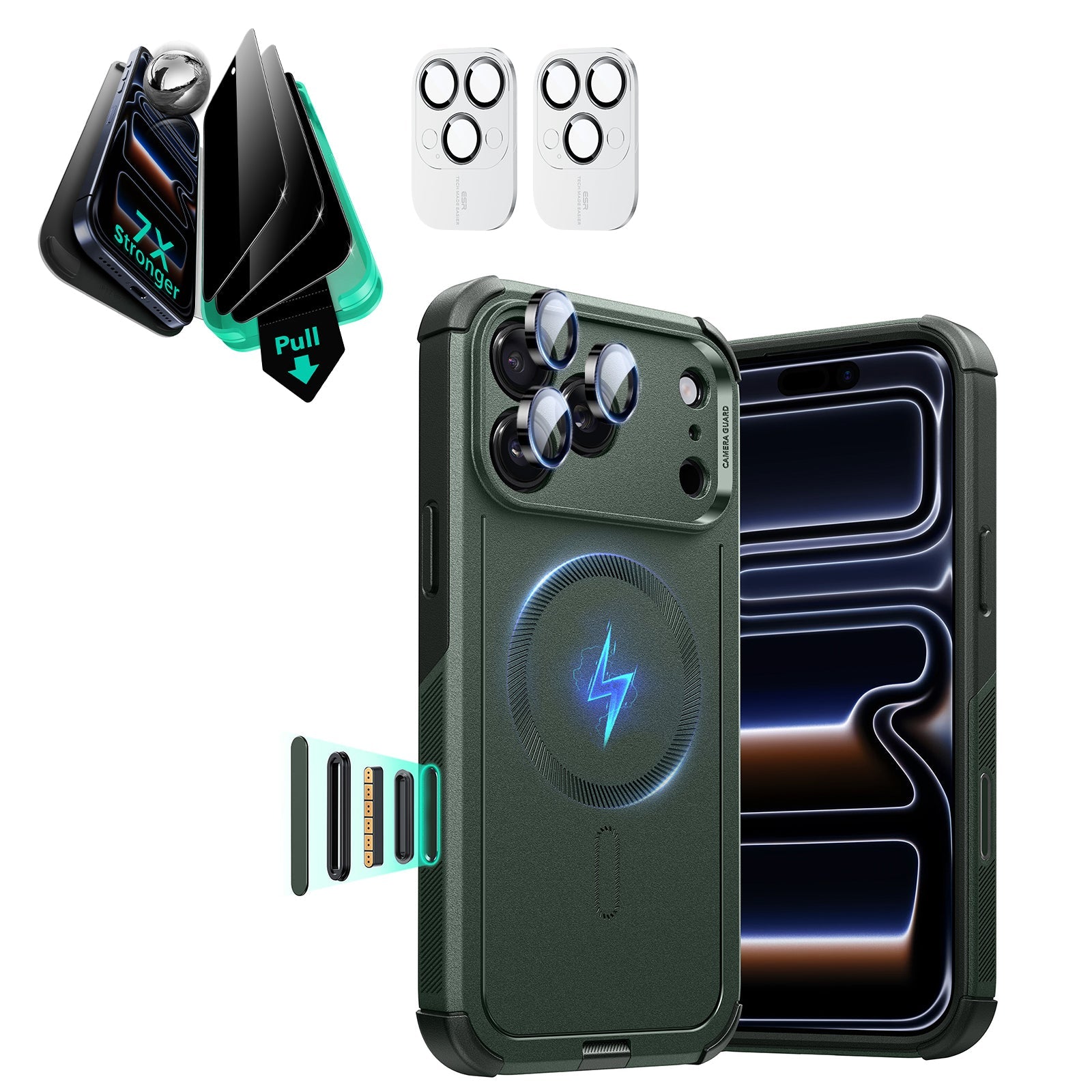 iPhone 17 Pro Cyber Tough Magsafe Case with Privacy Screen Protector  Olive Green