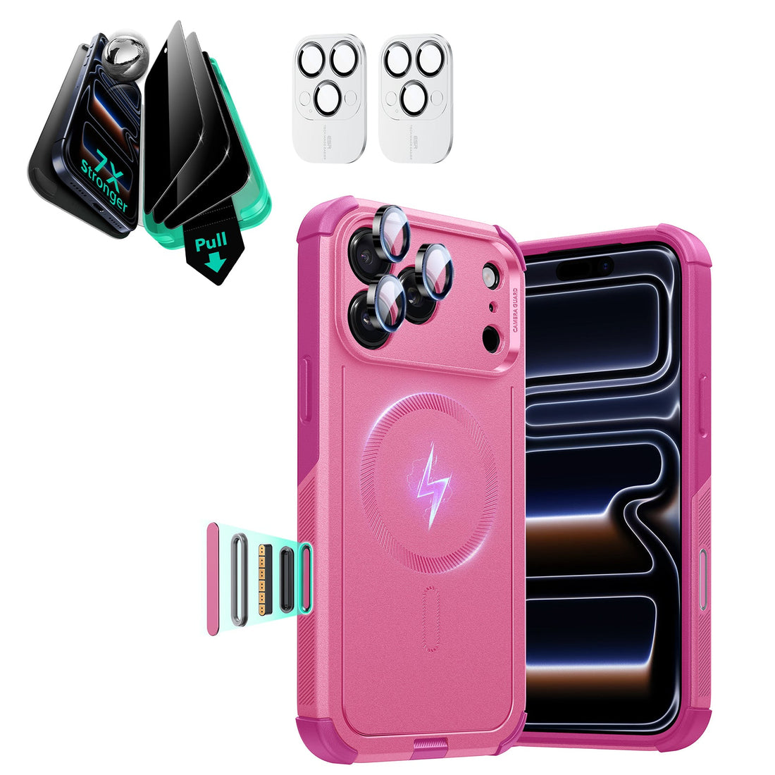 iPhone 17 Pro Cyber Tough Magsafe Case with Privacy Screen Protector Pink