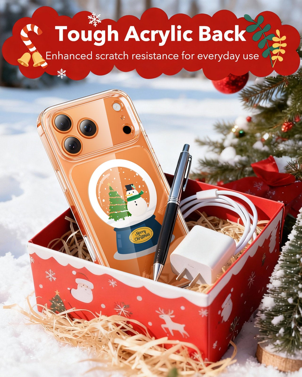 Print iPhone 17 Pro Magsafe Case Clear Christmas Snow Globe Tough Acrylic Back