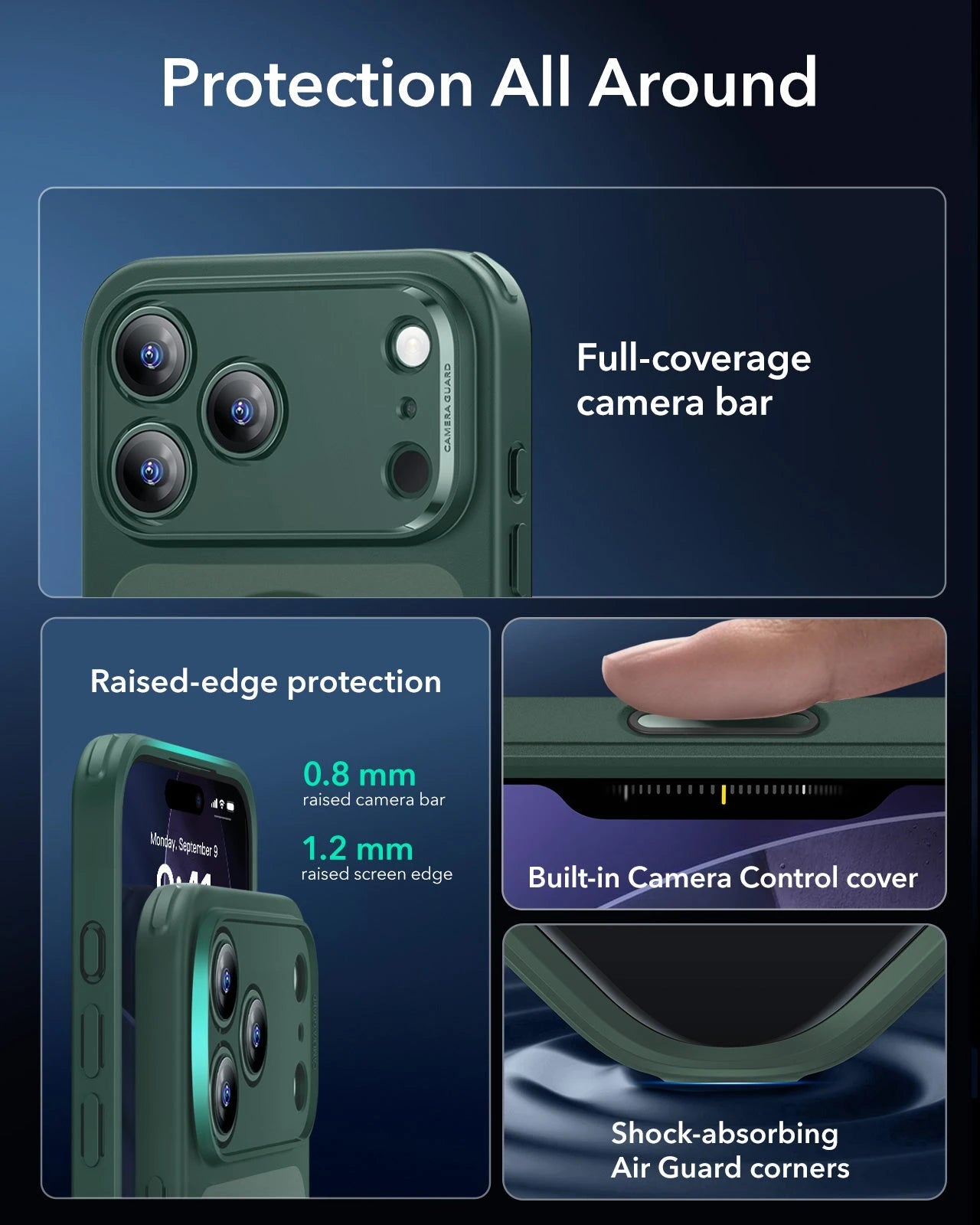 ESR iPhone 17 Pro Magsafe Case with Camera Control Frosted Green Raised Edge Protection
