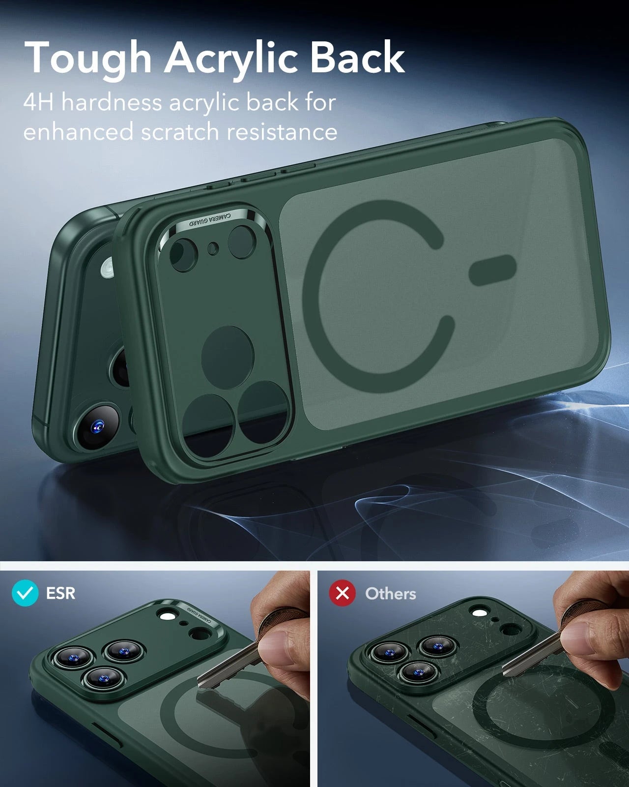ESR iPhone 17 Pro Magsafe Case with Camera Control Frosted Green Tough Acrylic Back