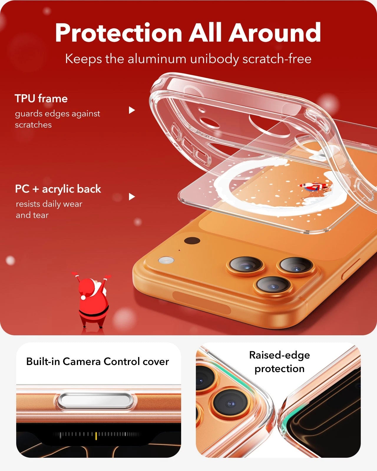 Print iPhone 17 Pro Magsafe Case Clear Christmas Santa Skater Protection All Around