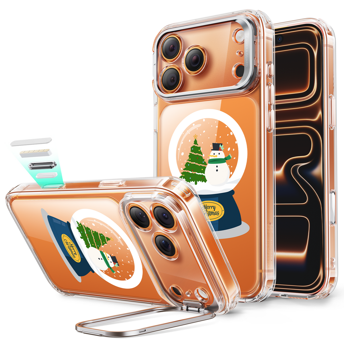 Print iPhone 17 Pro Magsafe Case with Stand Clear Christmas Snow Globe 