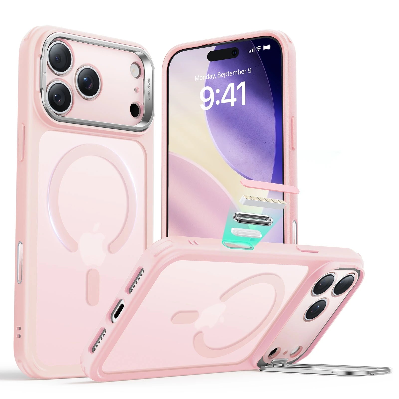 iPhone 17 Pro Magsafe Case with Stand Camera Control Frosted Bubblegum Pink