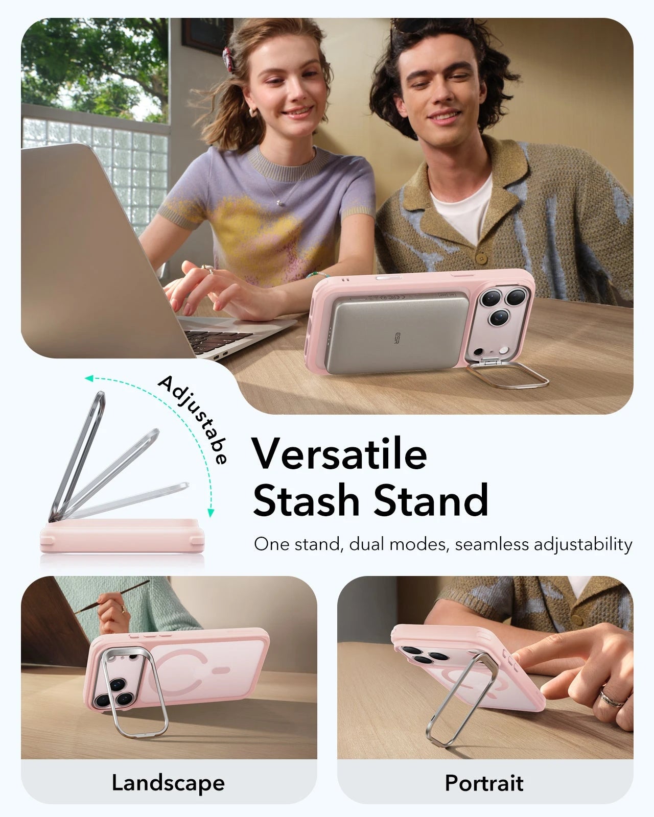 ESR iPhone 17 Pro Magsafe Case with Stand Camera Control Frosted Bubblegum Pink Versatile Stash Stand