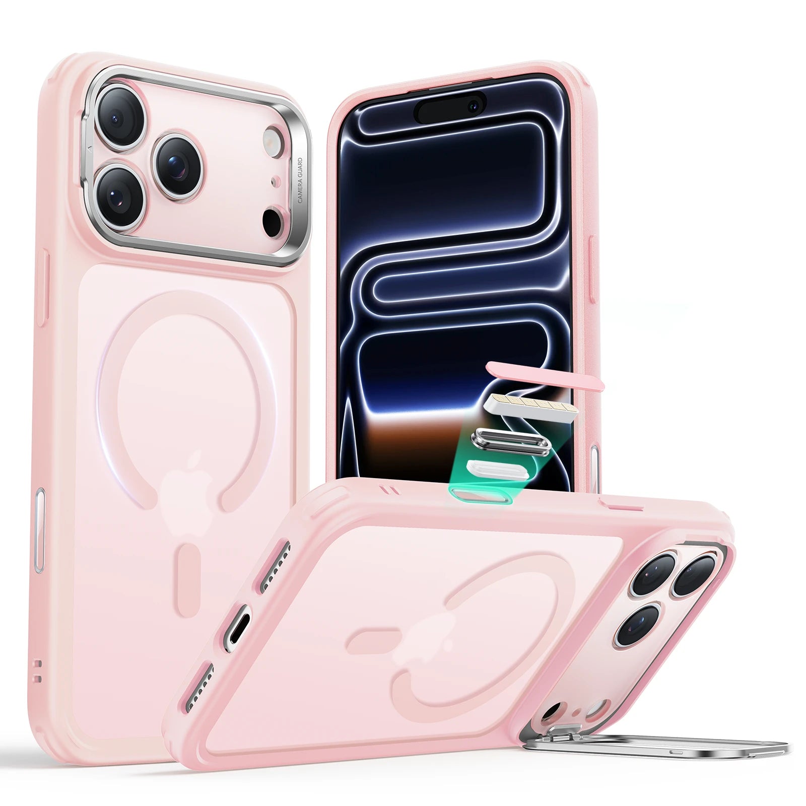 Bubblegum Pink iPhone 17 Pro Camera Control Case with Stand|ESR Hybrid Bubblegum Pink iPhone 17 Pro Camera Control Case with Stand|ESR Hybrid