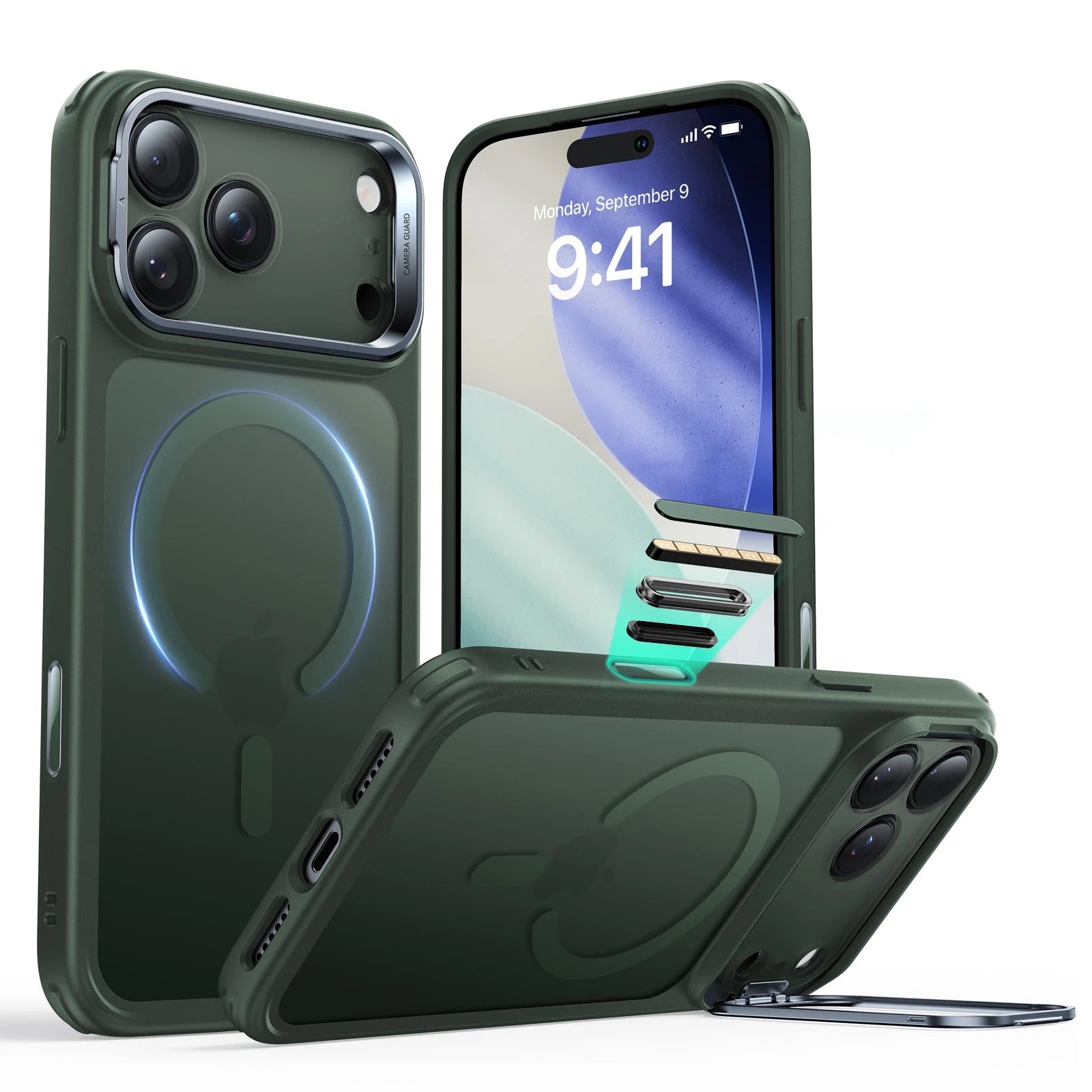 iPhone 17 Pro Magsafe Case with Stand Camera Control Frosted Green