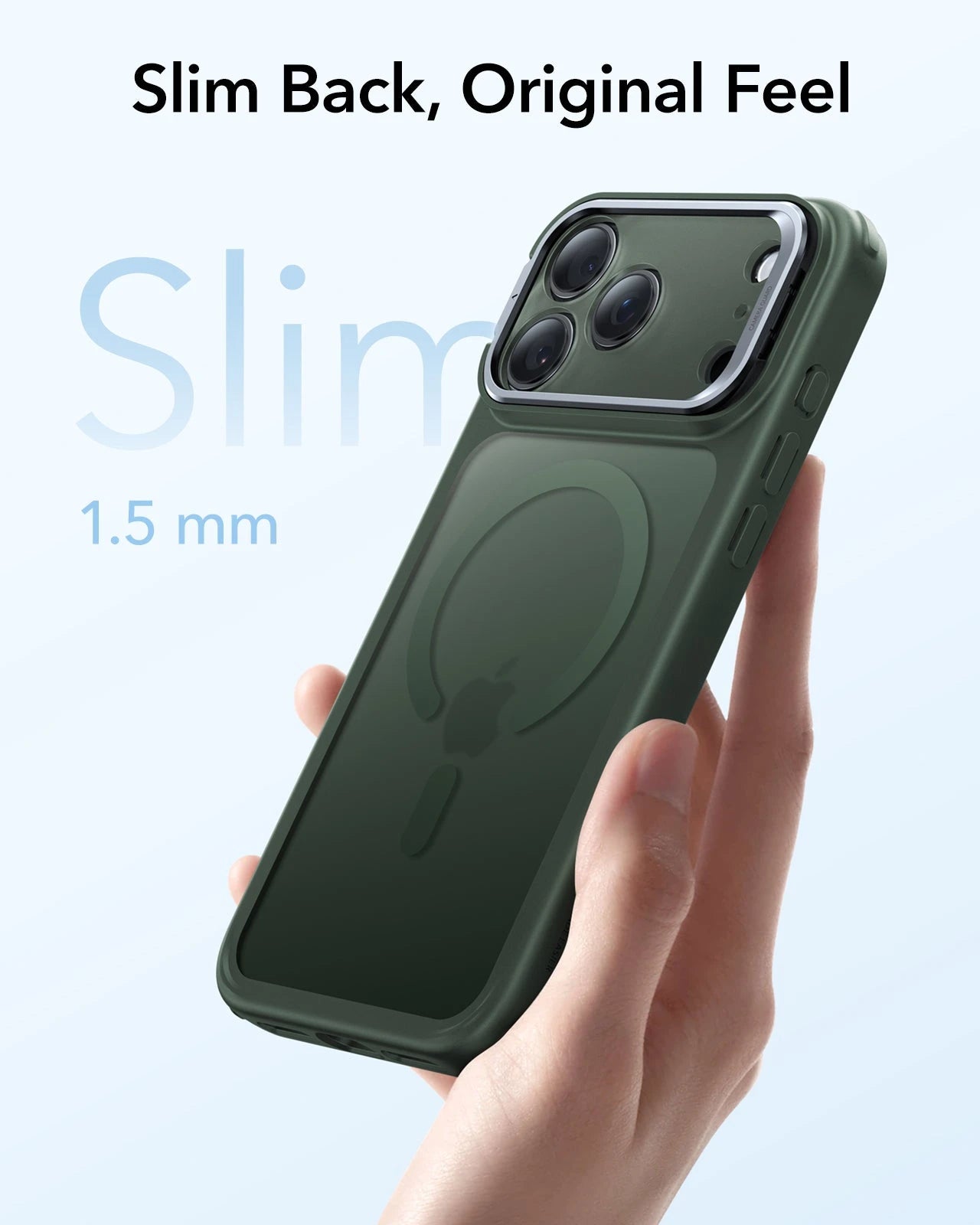 ESR iPhone 17 Pro Magsafe Case with Stand Camera Control Frosted Green slim back