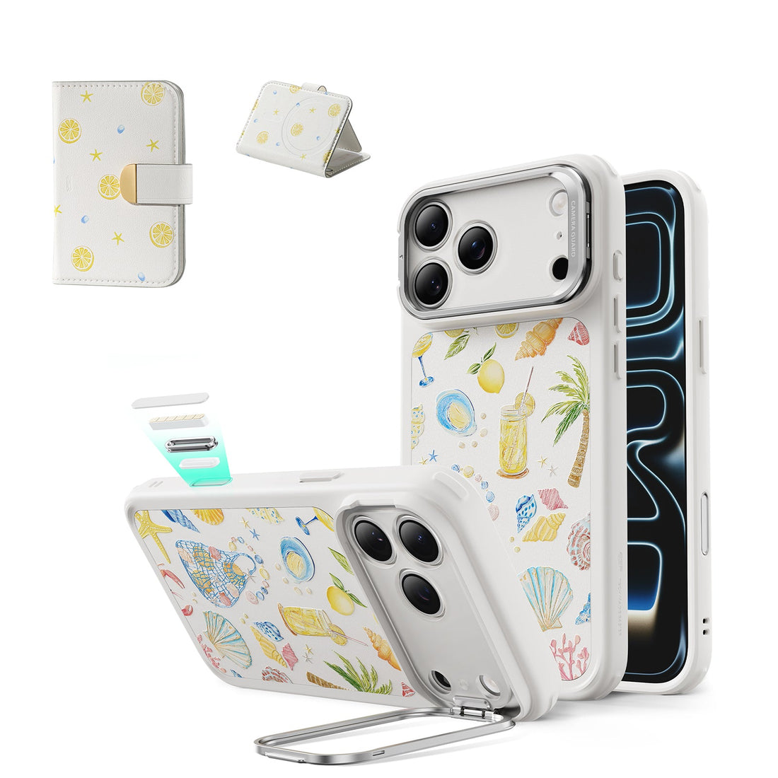 iPhone 17 Pro Classic Hybrid Magnetic Case (Camera Control, Stash Stand) & Aura Clutch Magnetic Wallet - Coastal Summer ESR ESR