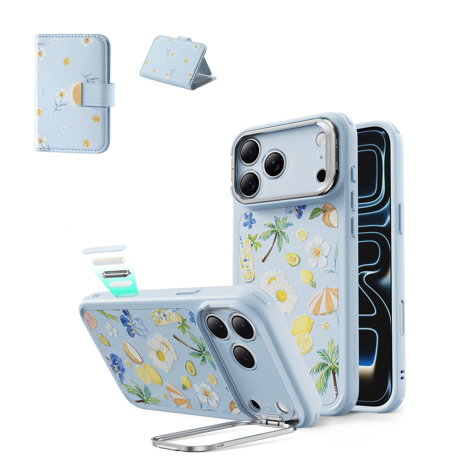 Tropical Floral iPhone 17 Pro Stand Case & 5-Card Clutch Wallet | ESR
