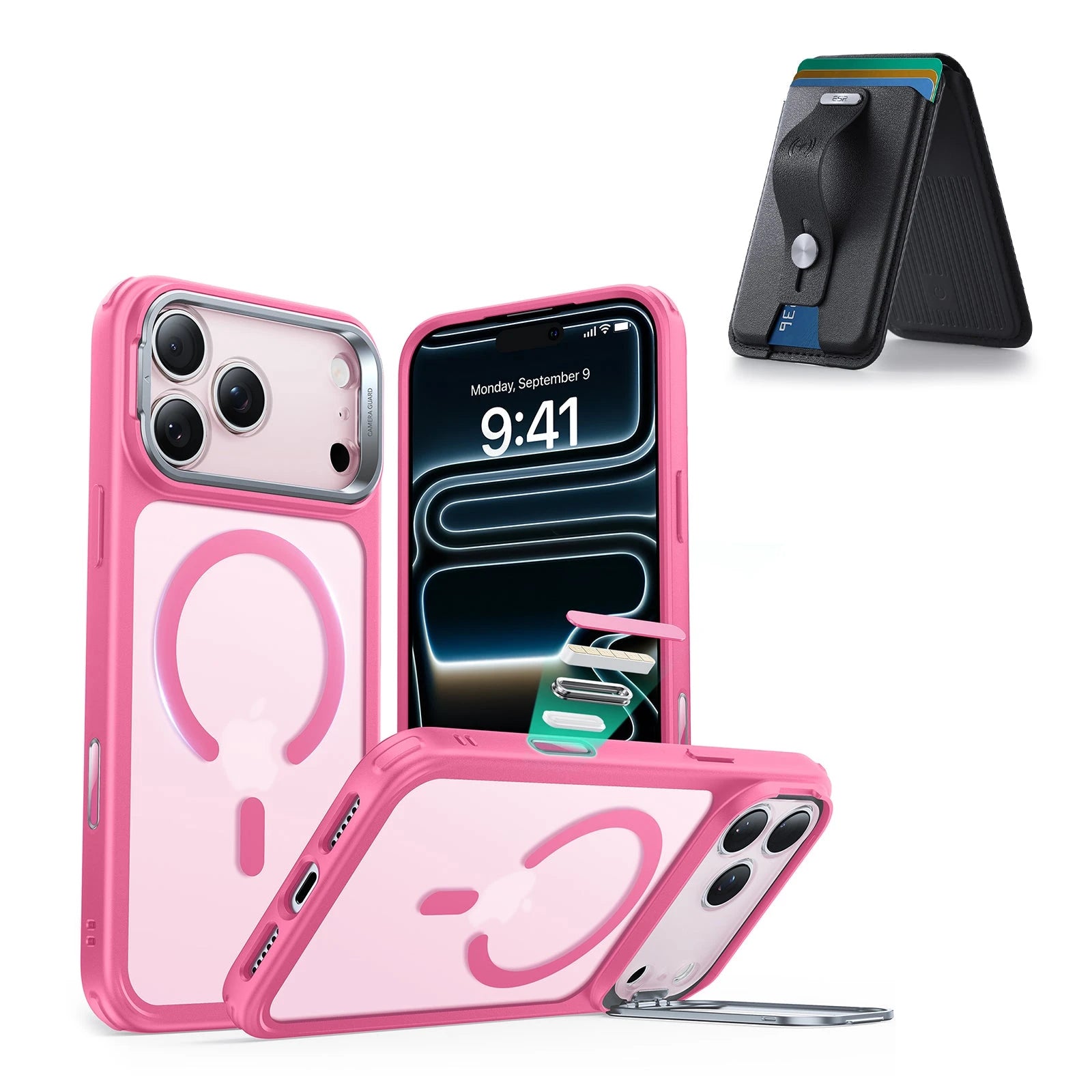 Frosted Pink iPhone 17 Pro Case with Magnetic Wallet Stand |ESR Hybrid
