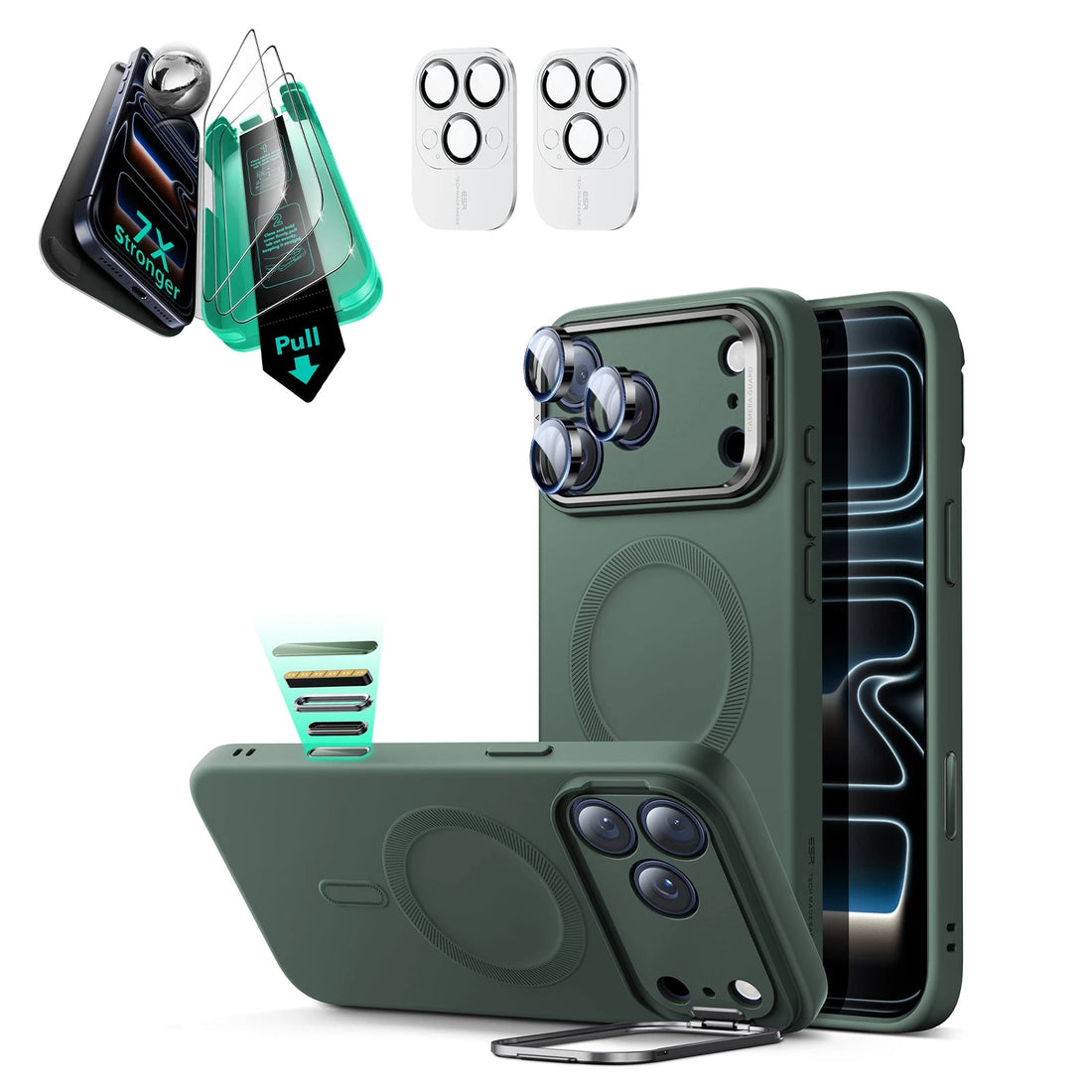 iPhone 17 Pro Cloud Soft Magnetic Case (Camera Control, Stash Stand) Armorite Protection Bundle - Olive Green ESR ESR