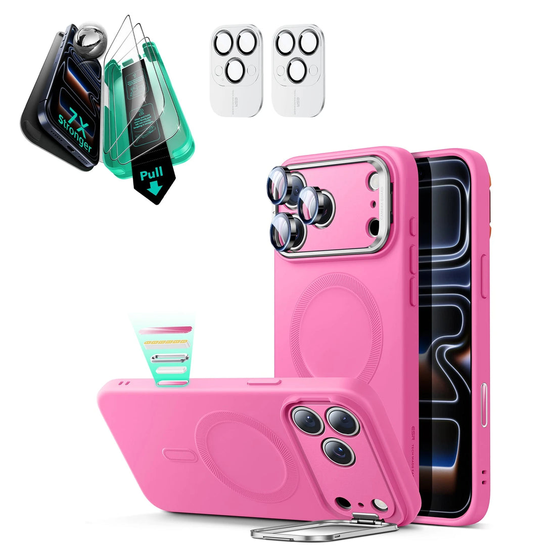 iPhone 17 Pro Cloud Soft Magnetic Case (Camera Control, Stash Stand) Armorite Protection Bundle - Rosy Pink ESR ESR