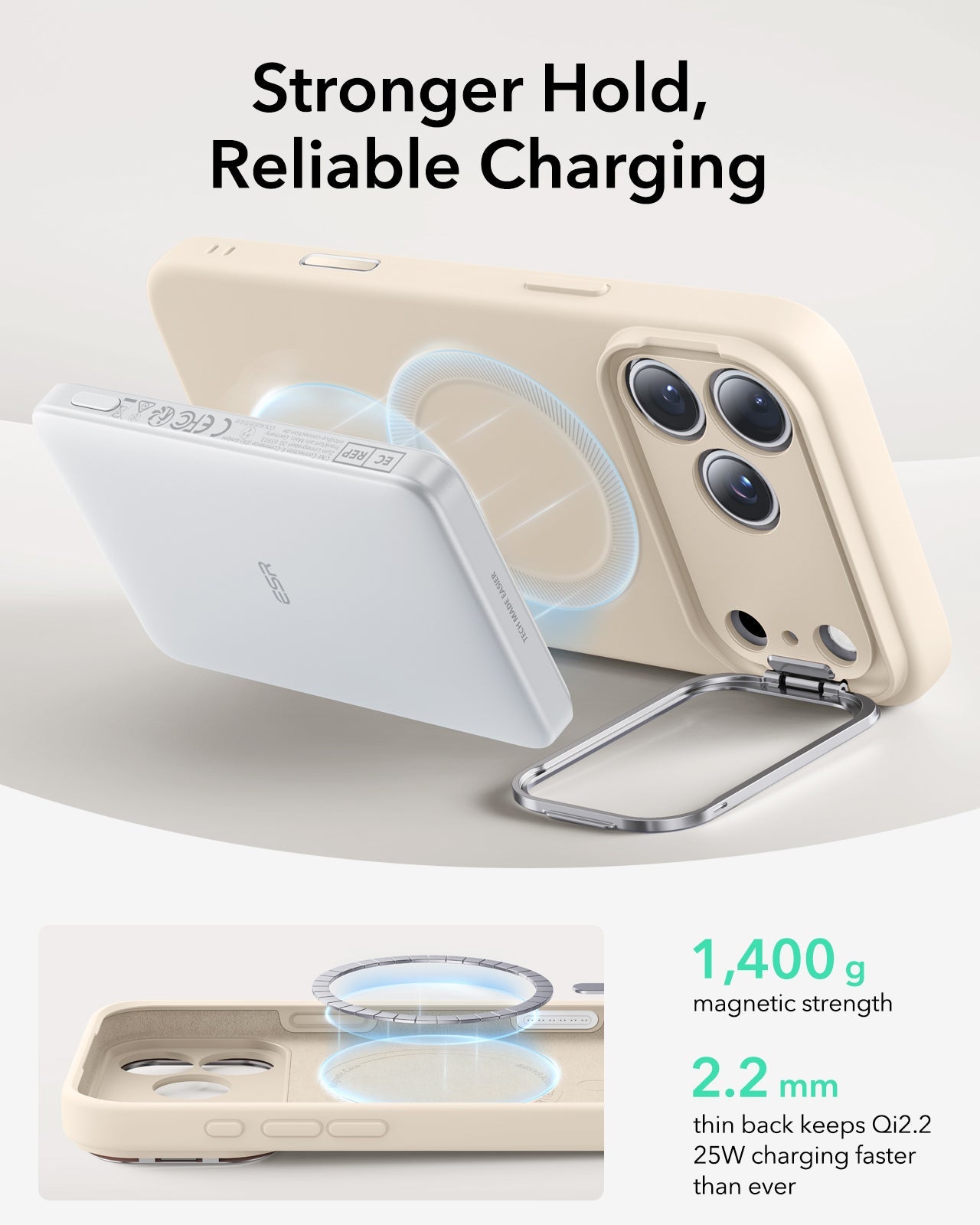 iPhone 17 Pro Cloud Soft Silicone Magsfae Case with Stand Light Tan Stronger Hold, Reliable Charging