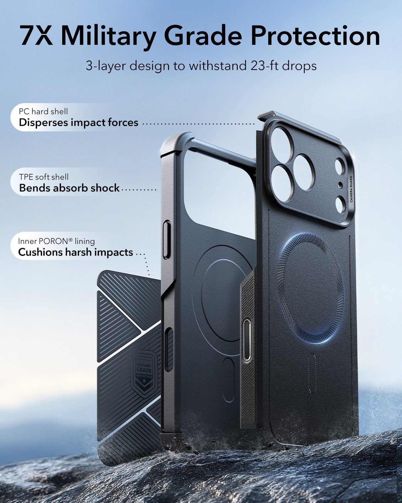 ESR iPhone 17 Pro Cyber Tough Magsafe Case with Camera Control Black Military Grade Protection