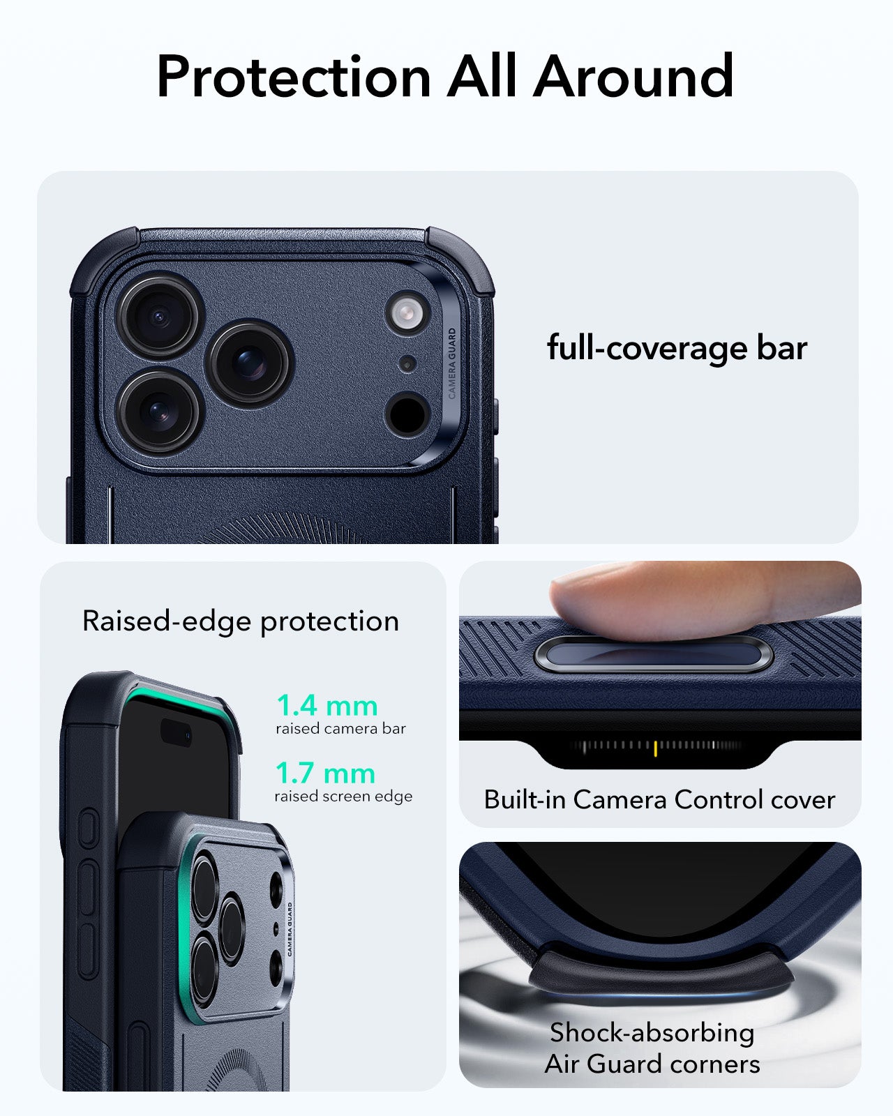 ESR iPhone 17 Pro Cyber Tough Magsafe Case with Camera Control Blue Raised Edge Protection
