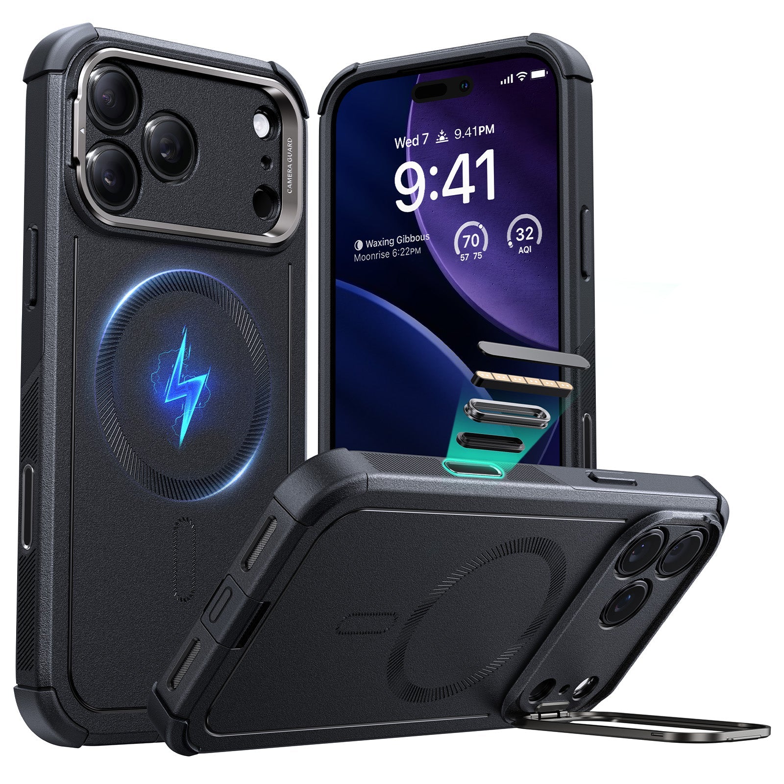 iPhone 17 Pro Cyber Tough Magsafe Case with Stand and Camera Control Black