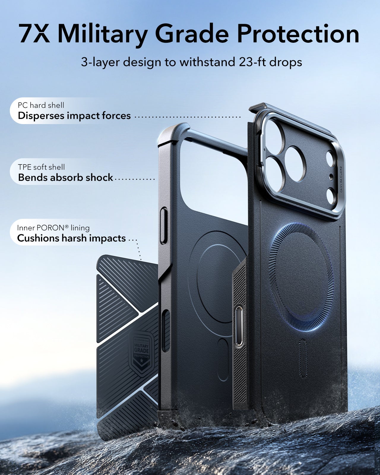ESR iPhone 17 Pro Cyber Tough Magsafe Case with Stand and Camera Control Black Military Grade Protection