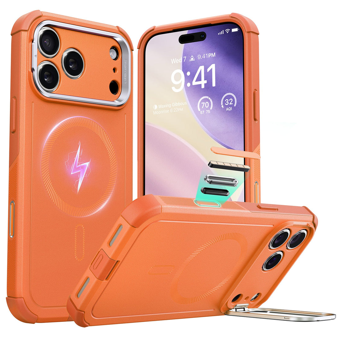 iPhone 17 Pro Cyber Tough Magsafe Case with Stand and Camera Control Orange