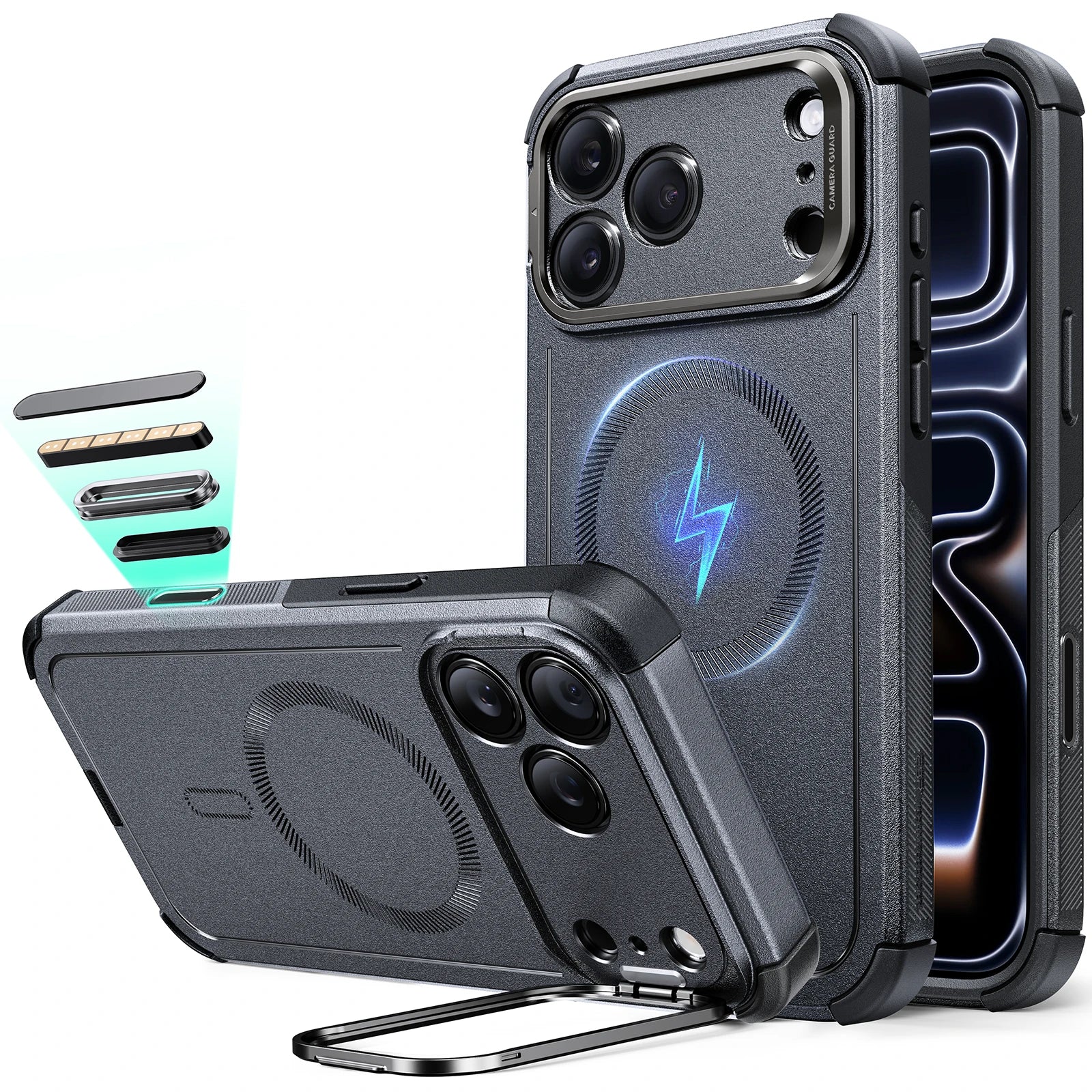 iPhone 17 Pro Cyber Tough Magnetic Case (Camera Control, Stash Stand) - Space Gray ESR ESR