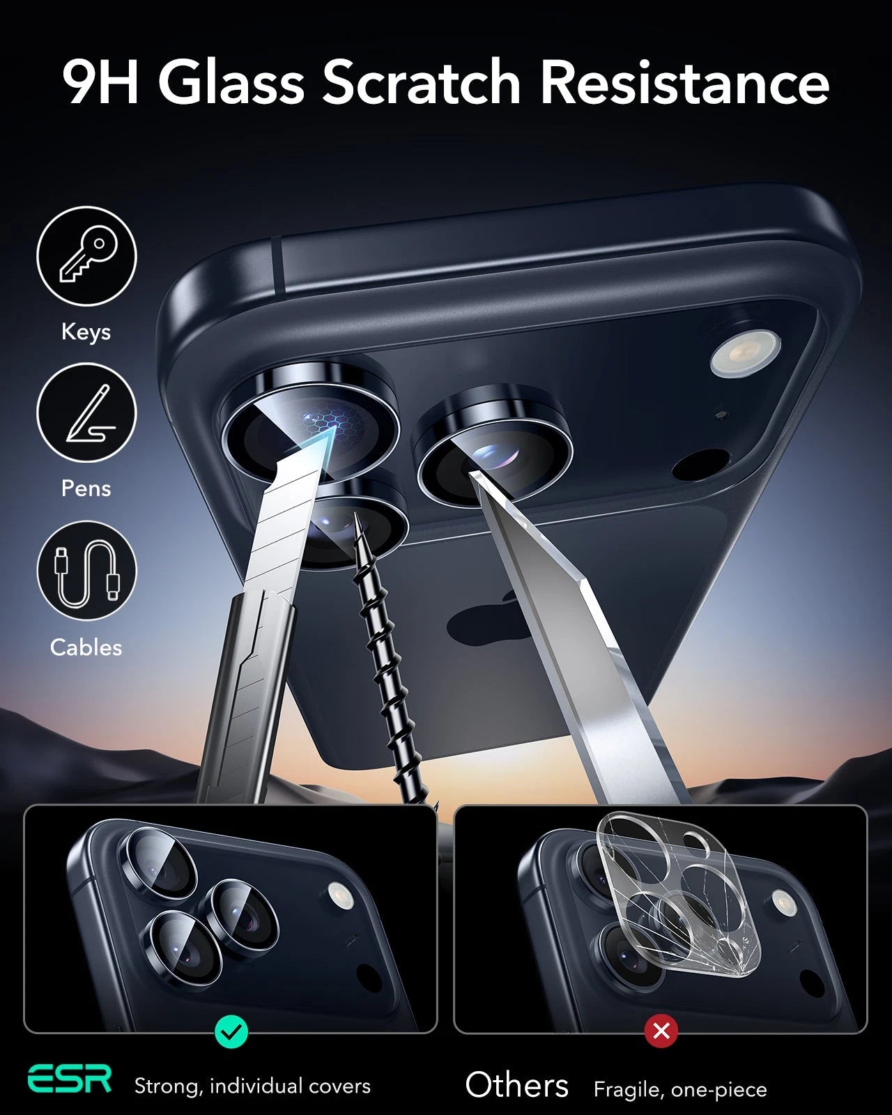ESR iPhone 17 Pro Max Armorite Camera Lens Protector Blue 9h glass scratch resistance